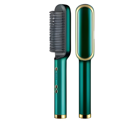 2-in-1 Hair Curler and Straightener Brush – Anti-Scald, Quick Heating