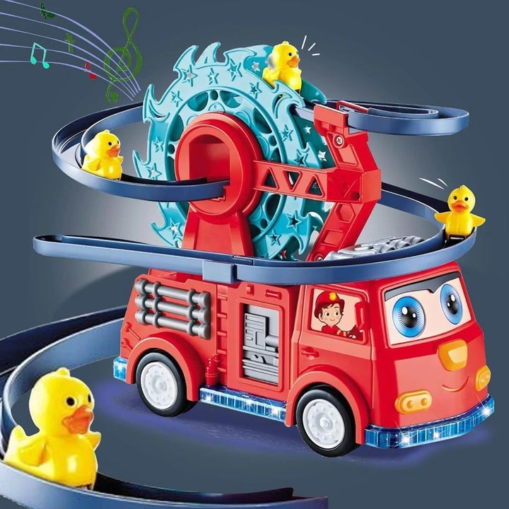Fire Rail Car Toy – Colorful 4D LED Light & Sound Duck Track Set